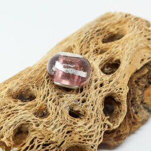 Purple and Silver European Glass Charm Bead with Silver Core Center